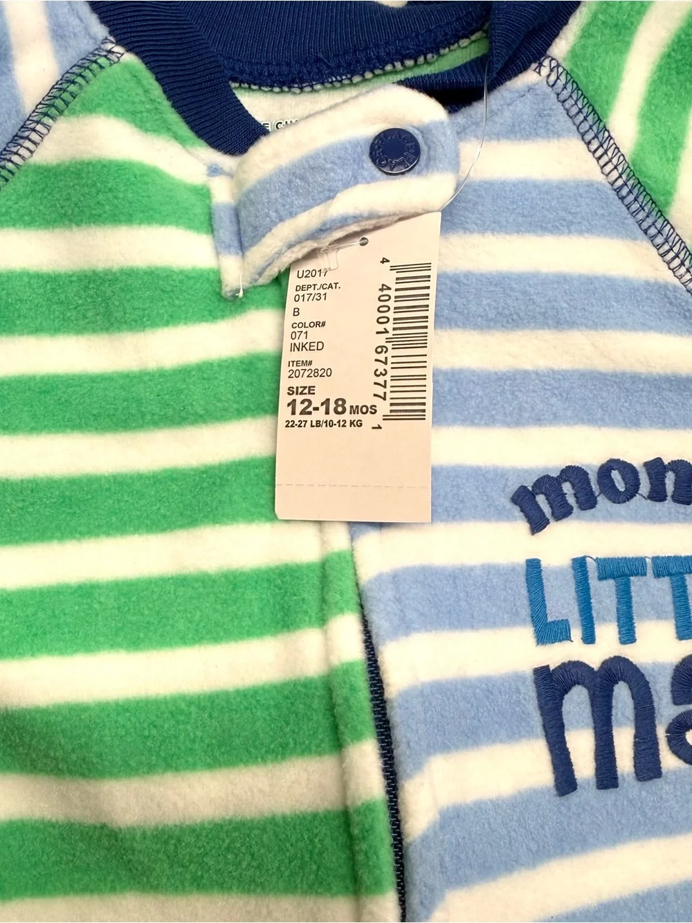 NWT The Children’s Place Mom’s Little Man Fleece Footed Sleeper 12-18M